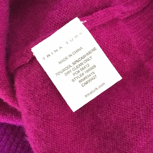TRINA TURK MAGENTA LONG SLEEVE CASHMERE WOOL SWEATER LARGE - Picture 7 of 12